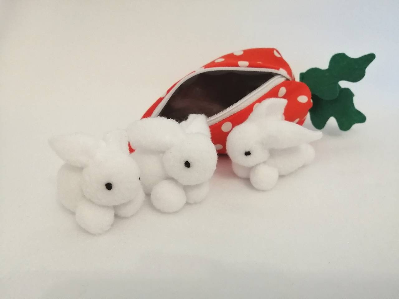 Bunnies in a carrot , stuffed animals, cute bunnies, carrot with zipper