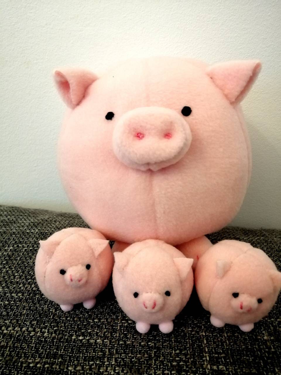 Pig with 3 baby piggies, pregnant stuffed animal, soft toy