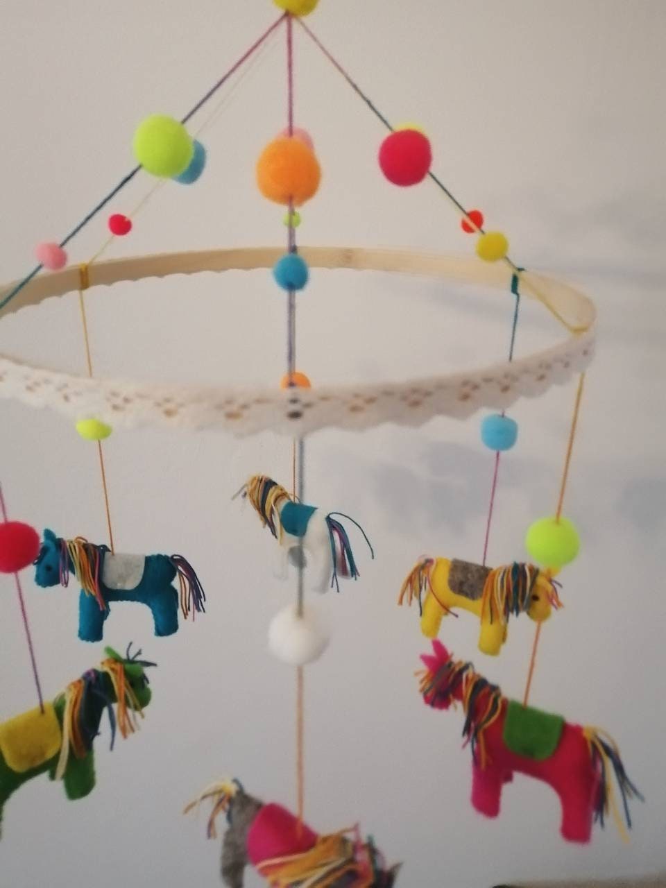 Multicolor baby mobile, Horses, newborn, baby room, decoration for baby