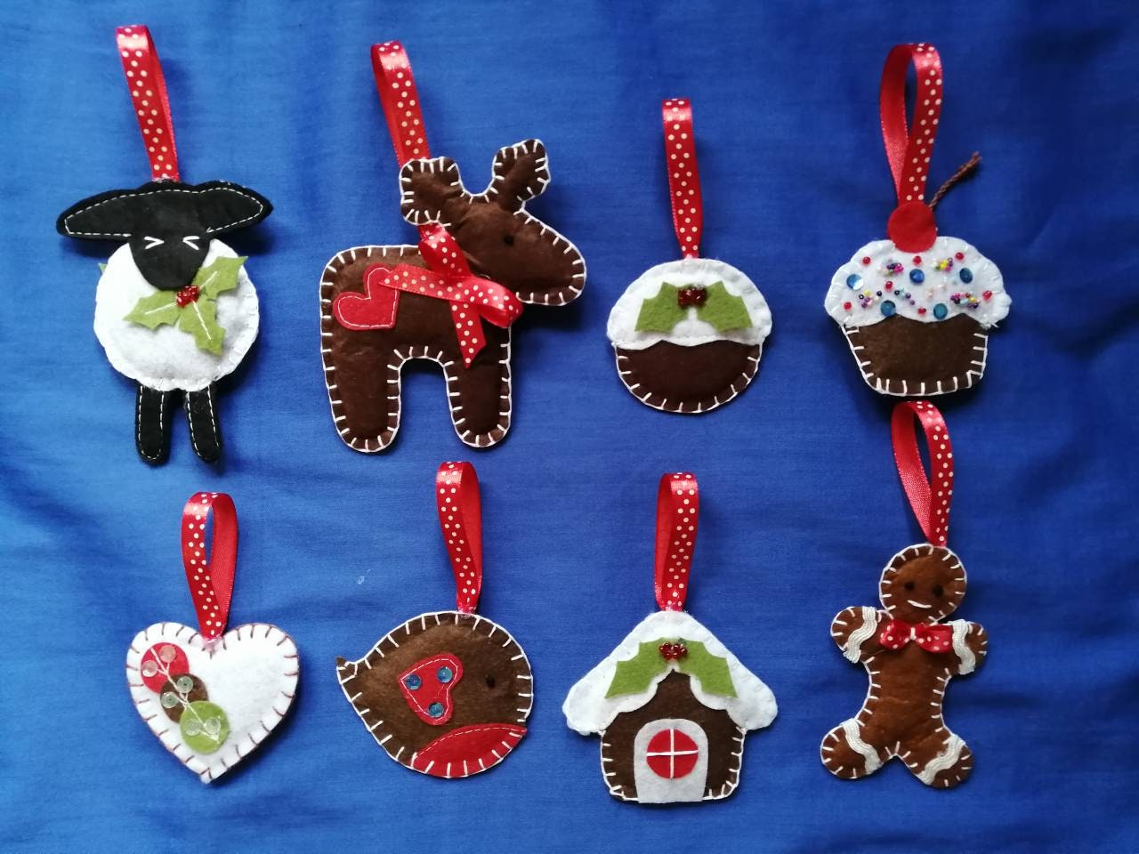 8 Christmas ornaments felt Christmas tree or banner ornaments