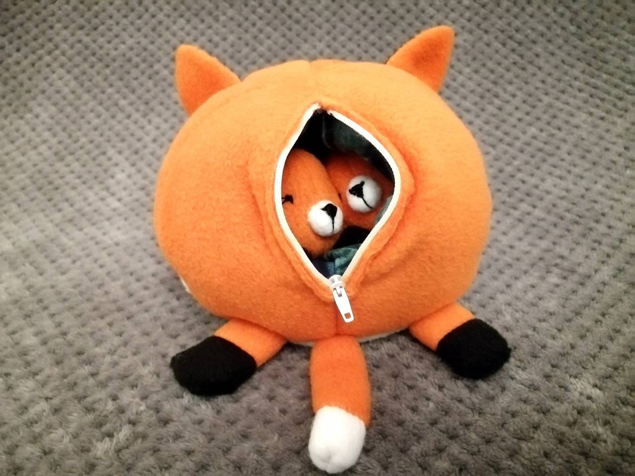 Fox with three babies, pregnant stuffed animal, soft toy