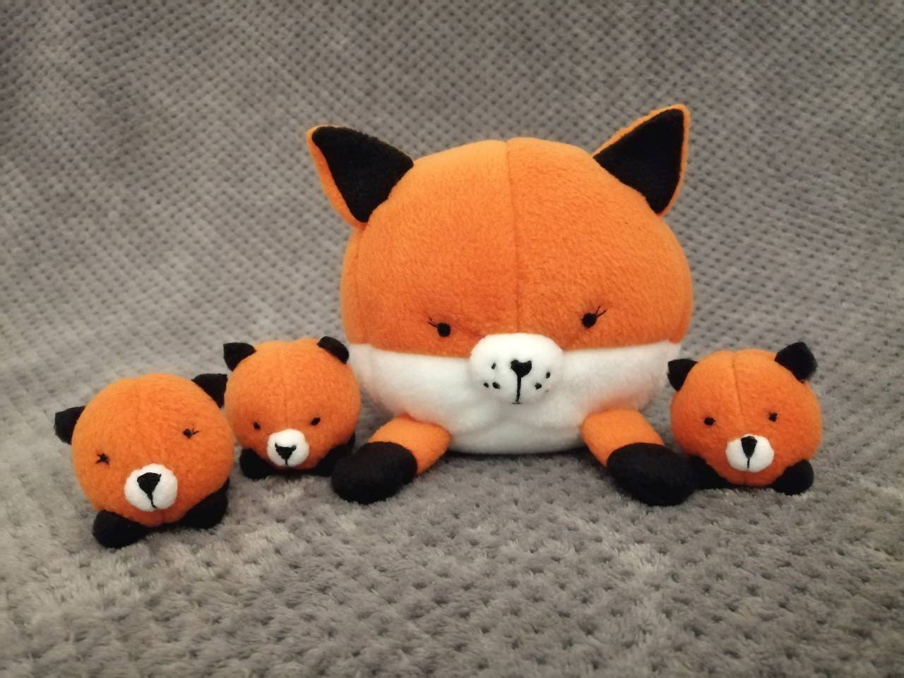 Fox with three babies, pregnant stuffed animal, soft toy