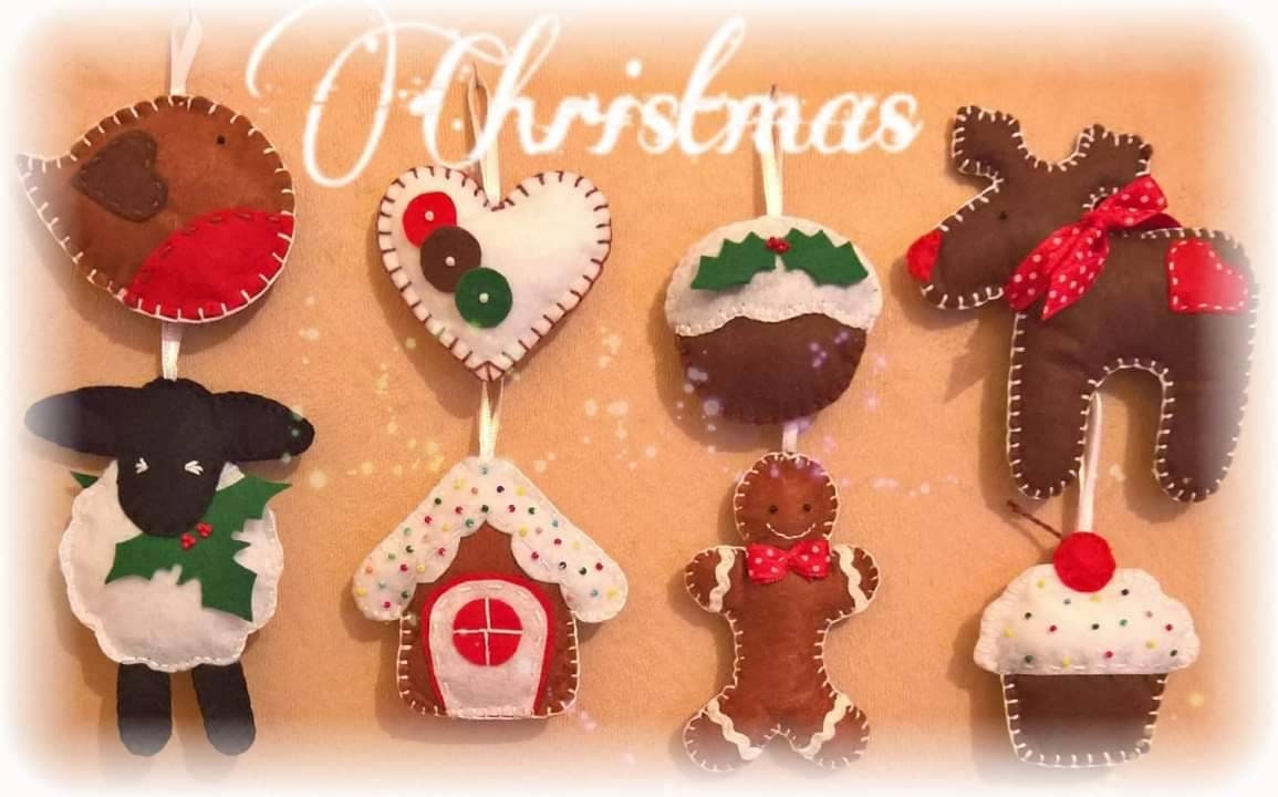 8 Christmas ornaments felt Christmas tree or banner ornaments