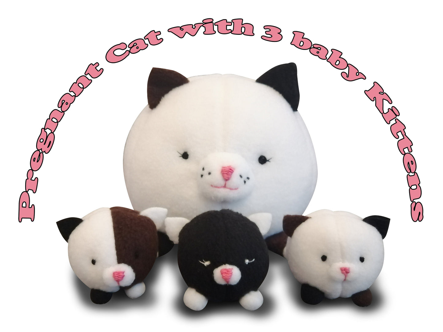 Cat with tree baby kittens, pregnant stuffed animal, soft toy