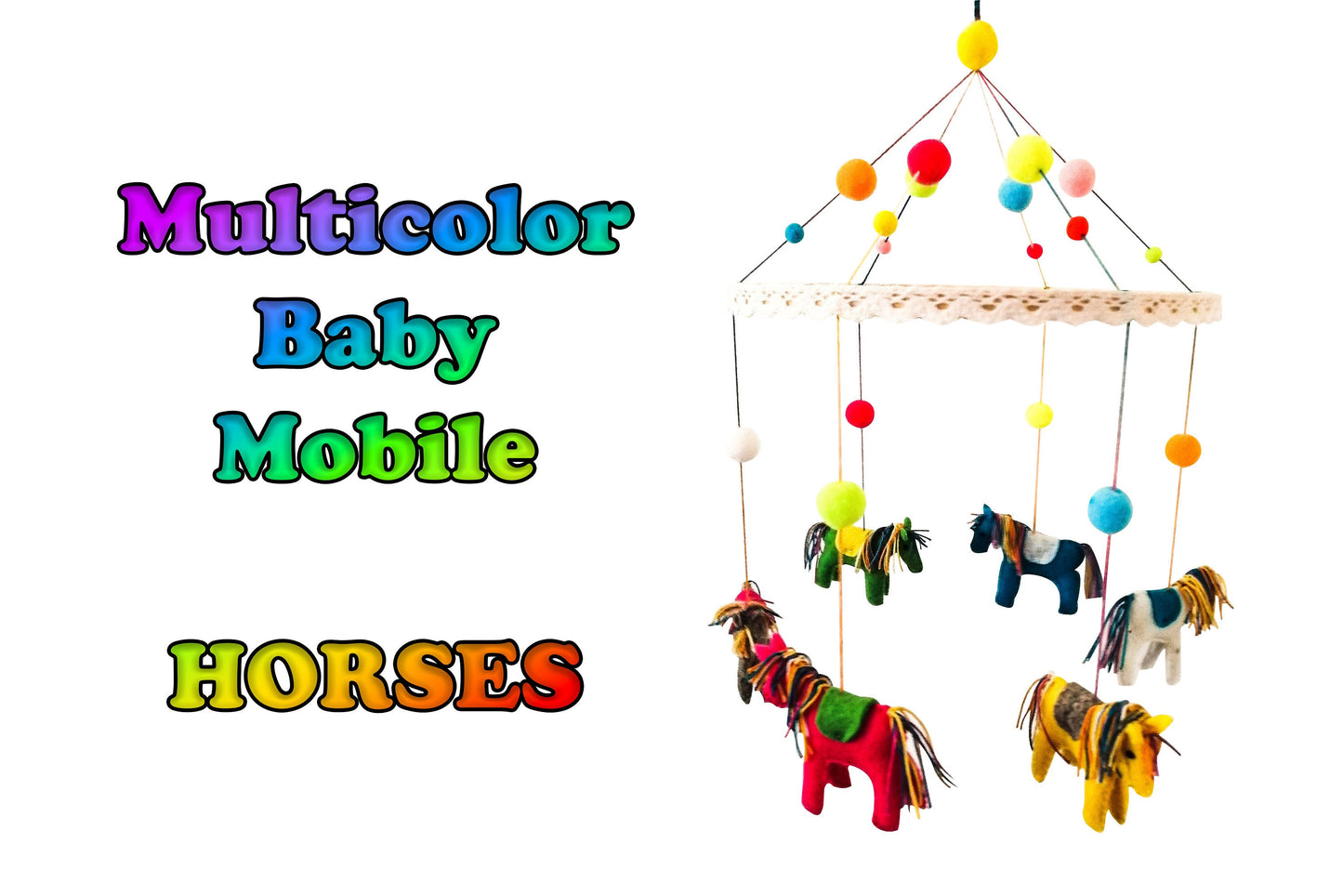 Multicolor baby mobile, Horses, newborn, baby room, decoration for baby