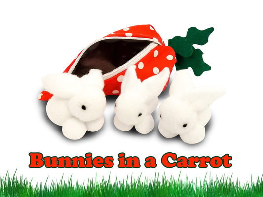 Bunnies in a carrot , stuffed animals, cute bunnies, carrot with zipper