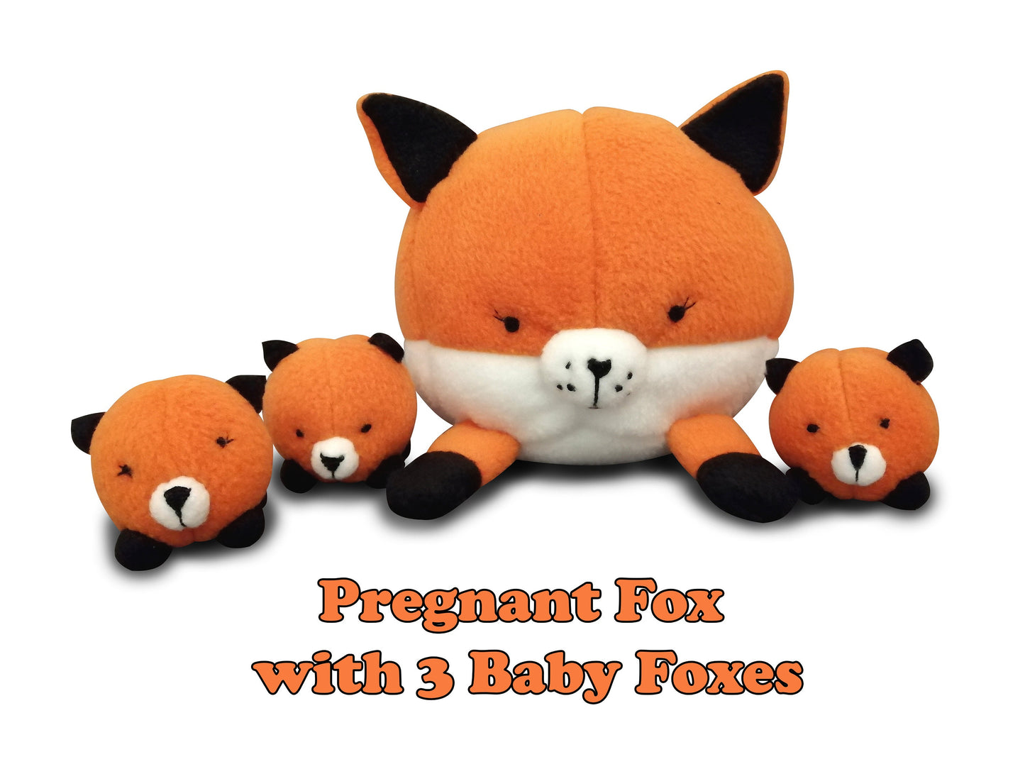 Fox with three babies, pregnant stuffed animal, soft toy
