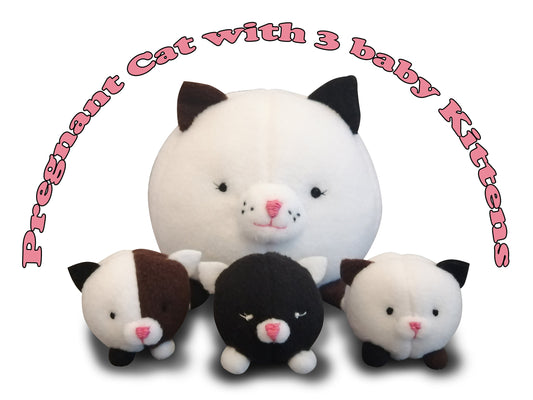 Cat with tree baby kittens, pregnant stuffed animal, soft toy
