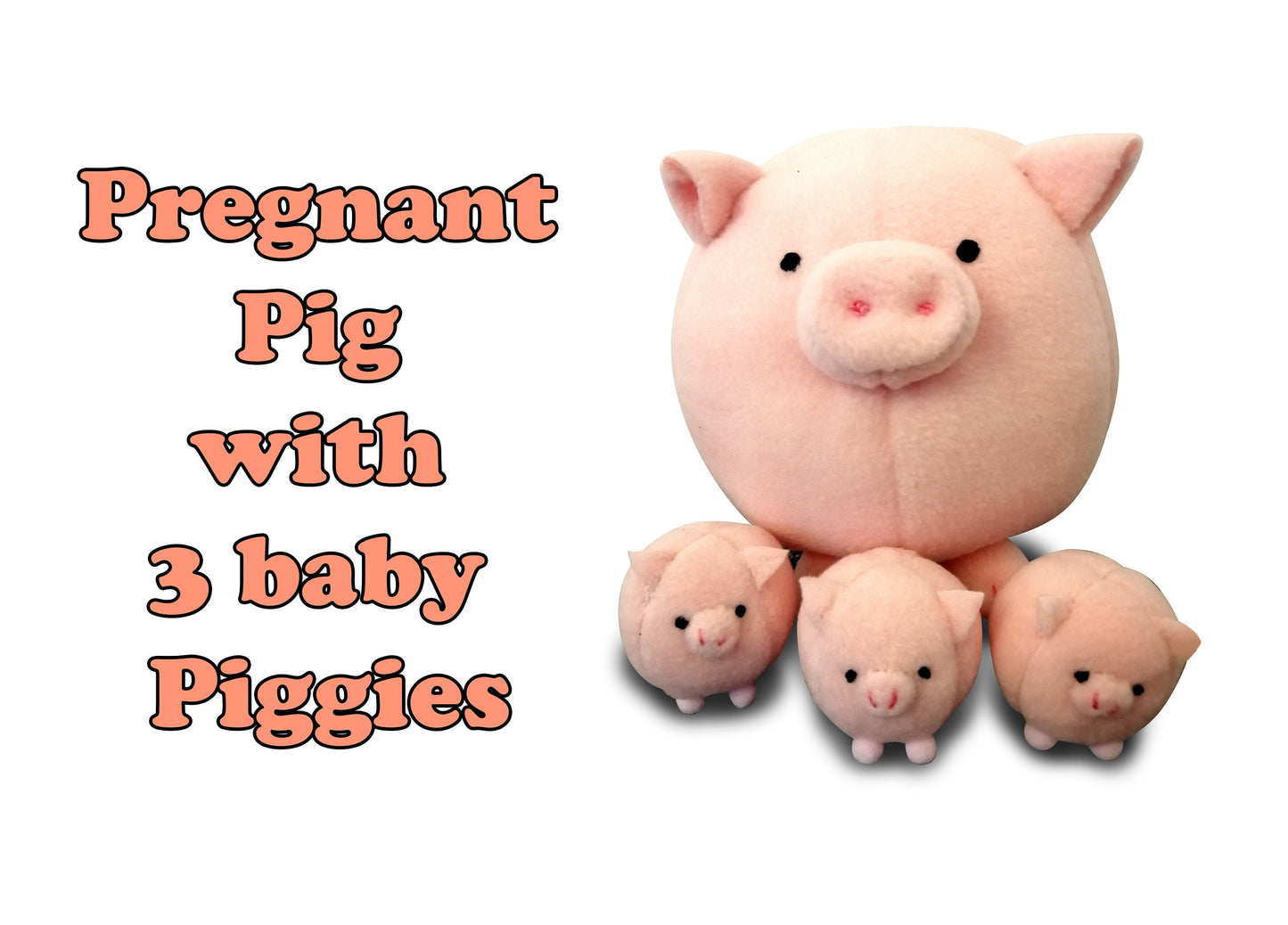 Pig with 3 baby piggies, pregnant stuffed animal, soft toy