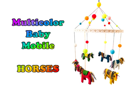 Multicolor baby mobile, Horses, newborn, baby room, decoration for baby